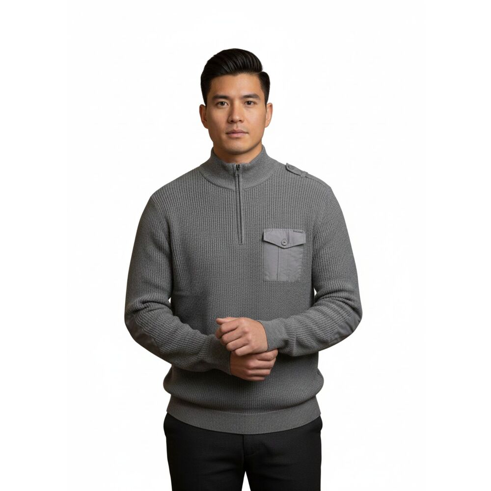 Express Men’s XL Grey Mock Neck Half Zip Sweater w/ Elbow Patches